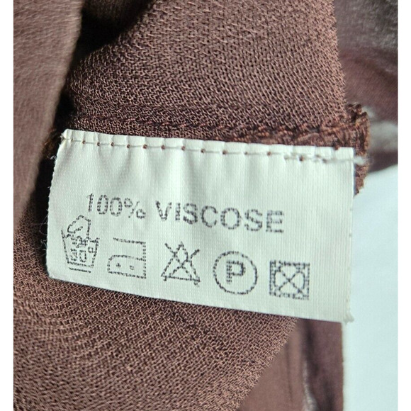 Vintage 90s Womens Top Large Brown Embroidered Sheer French Boho Flowy Blouse - Picture 11 of 13